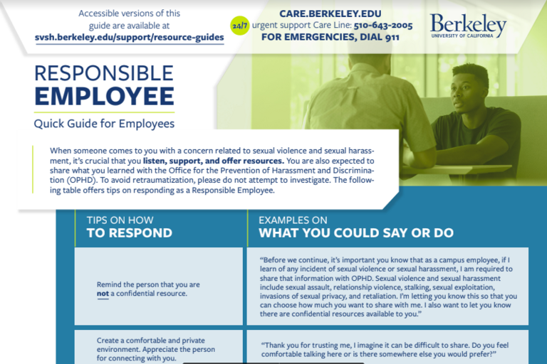Front side of the Responsible Employee quick guide 