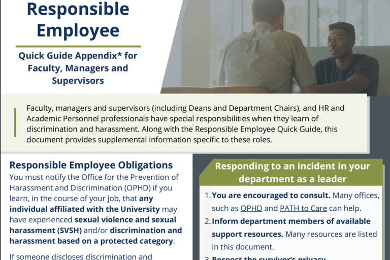 Front page of the Responsible Employee Quick Guide Appendix