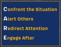 CARE Model stands for Confront the Situation; Alert Others; Redirect Attention; Engage After